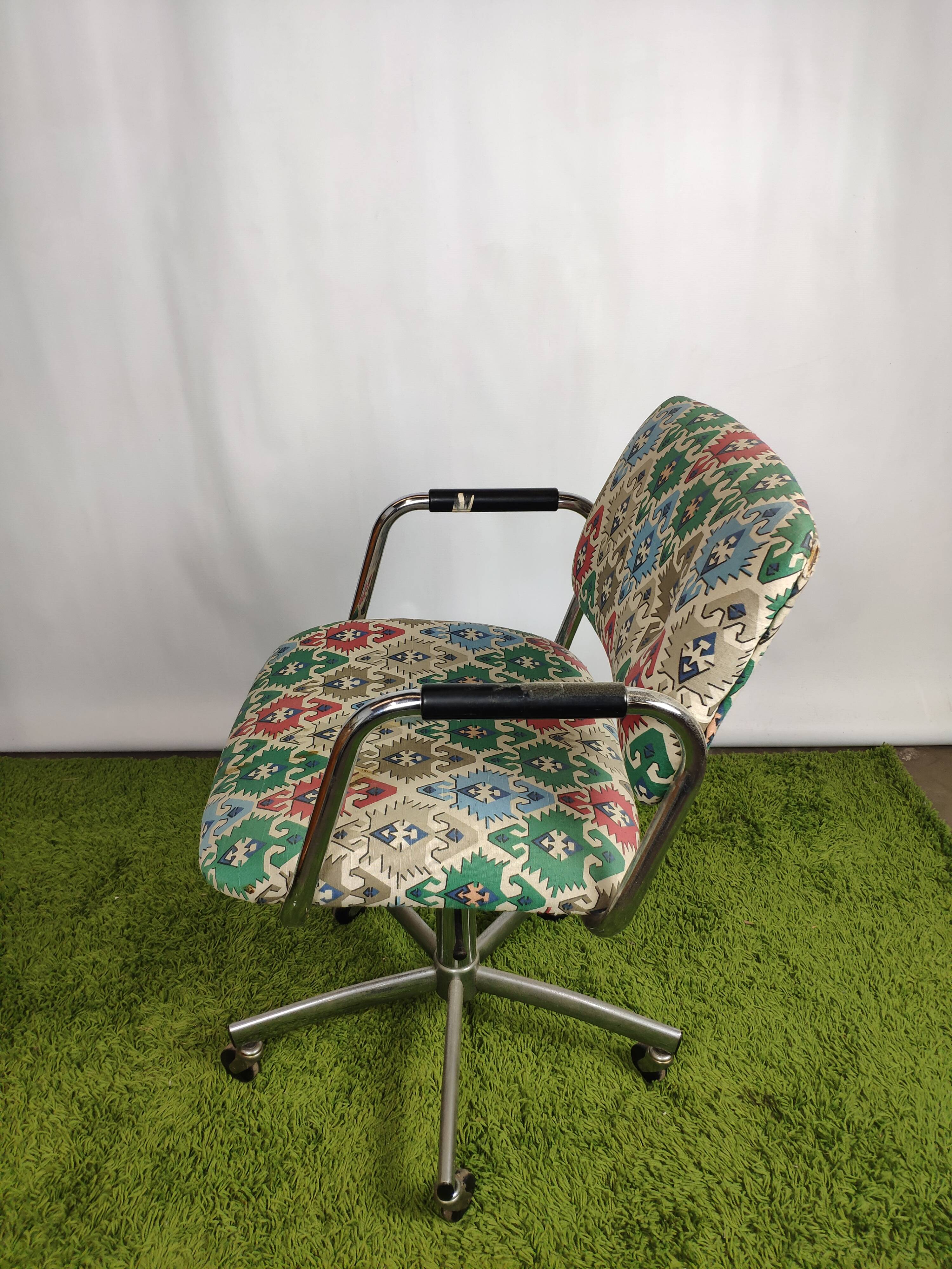 Vintage fabric desk and chrome stainless steel swivel on wheels