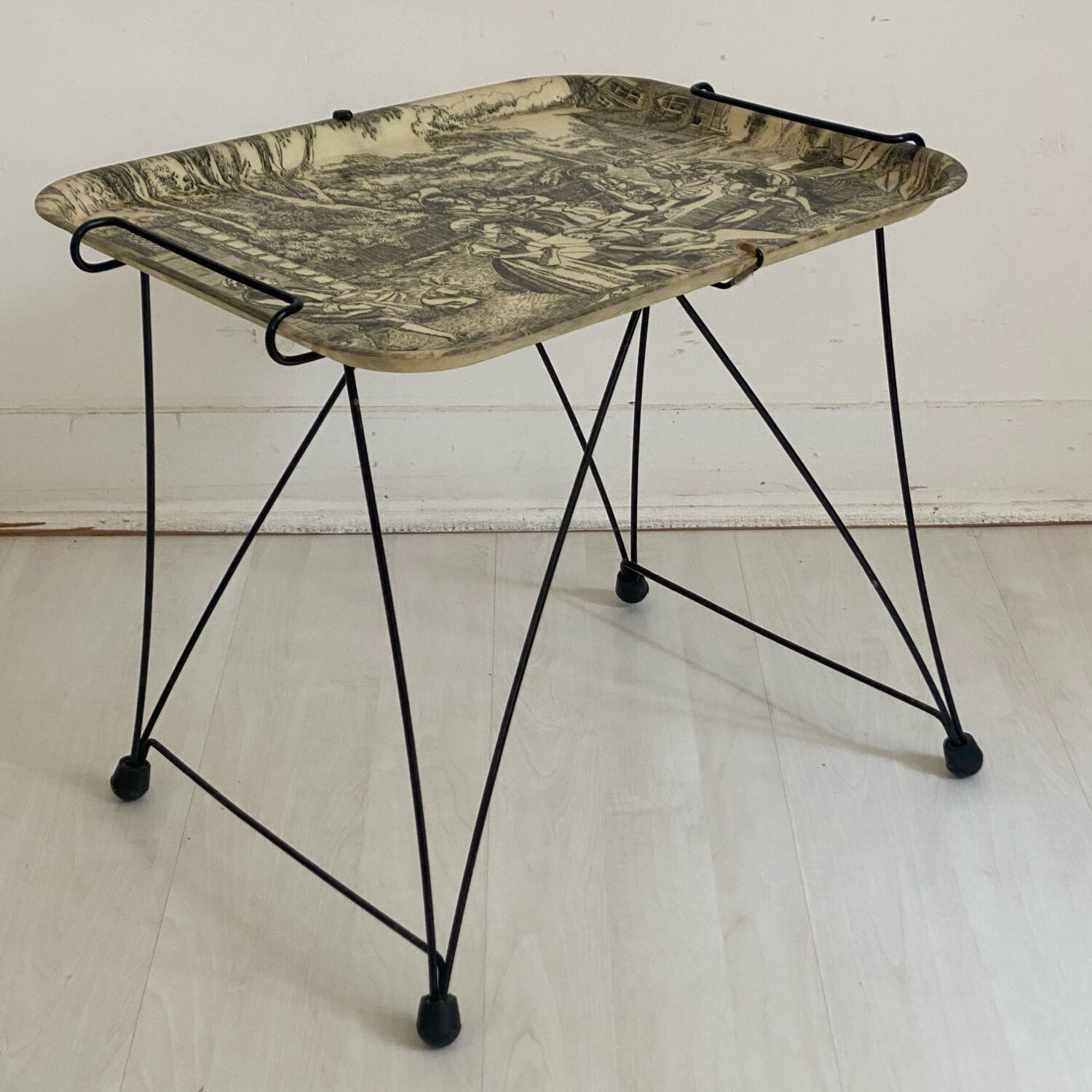 Vintage side tray with toile de Jouy decor