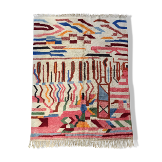 Moroccan Berber carpet Beni Ouarain ecru with colorful patterns 305x216cm