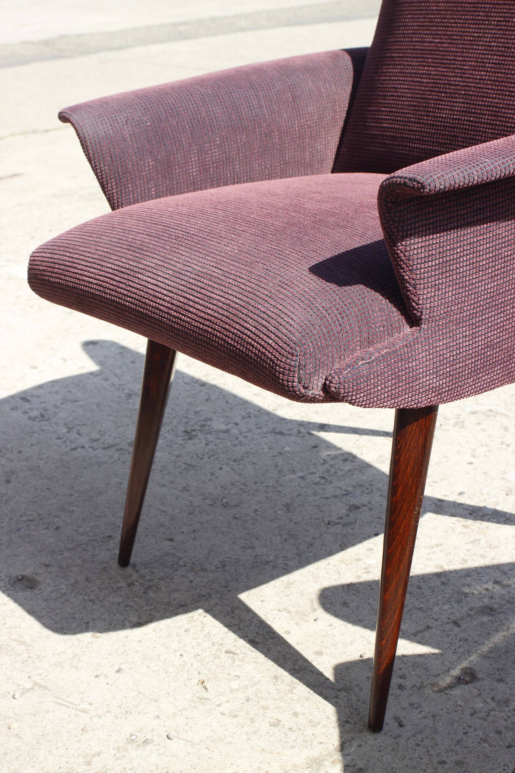 Pair of vintage purple velvet compass foot armchairs 1950s