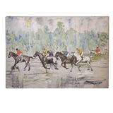 Acrílico sobre lienzo “Carrera de caballos”, León Lafourcade, ff. s. XIX
