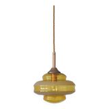 1 of 2 hand blown amber glass pendant lamp / redesign vintage hanging light