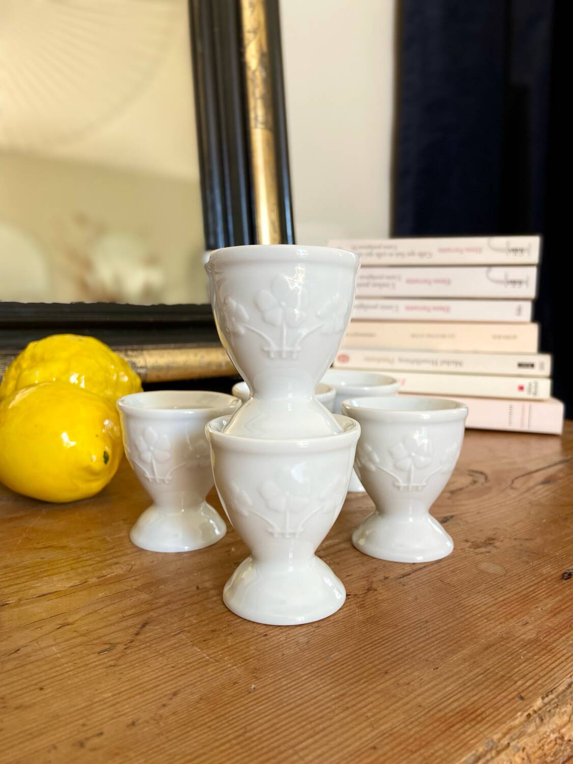 Six porcelain "Clover" egg cups - 1970.
