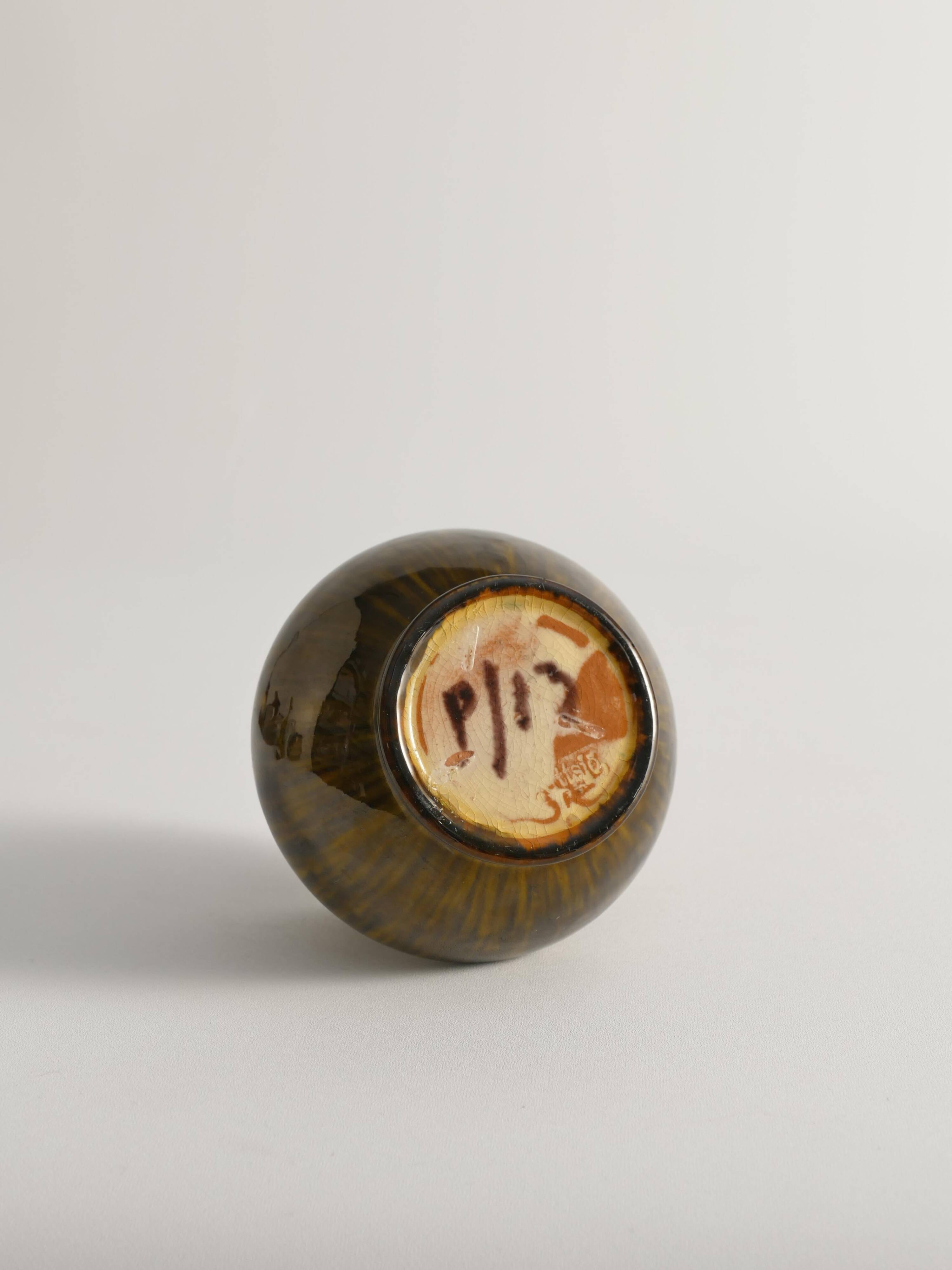 Scandinavian Modern Black and Olive Glazed Ceramic Vase Nittsjö Keramik, 1960s