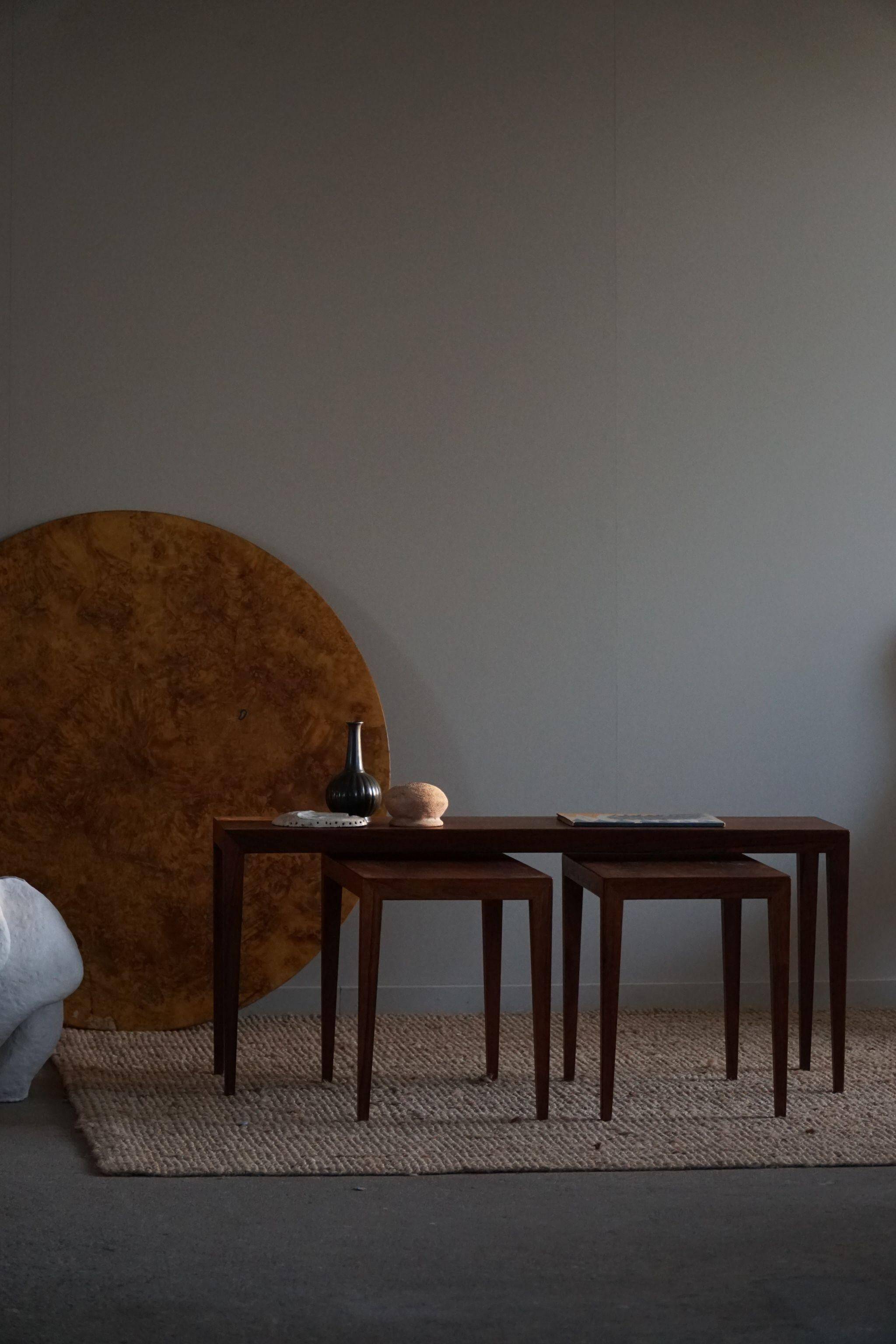 Set of 3 nesting tables in Brazilian rosewood by Severin Hansen.