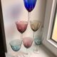 Set 6 colored wine glasses and worked feet 70s
