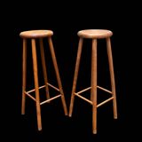 Pair of antique solid wood bar stools – rustic/bistro style