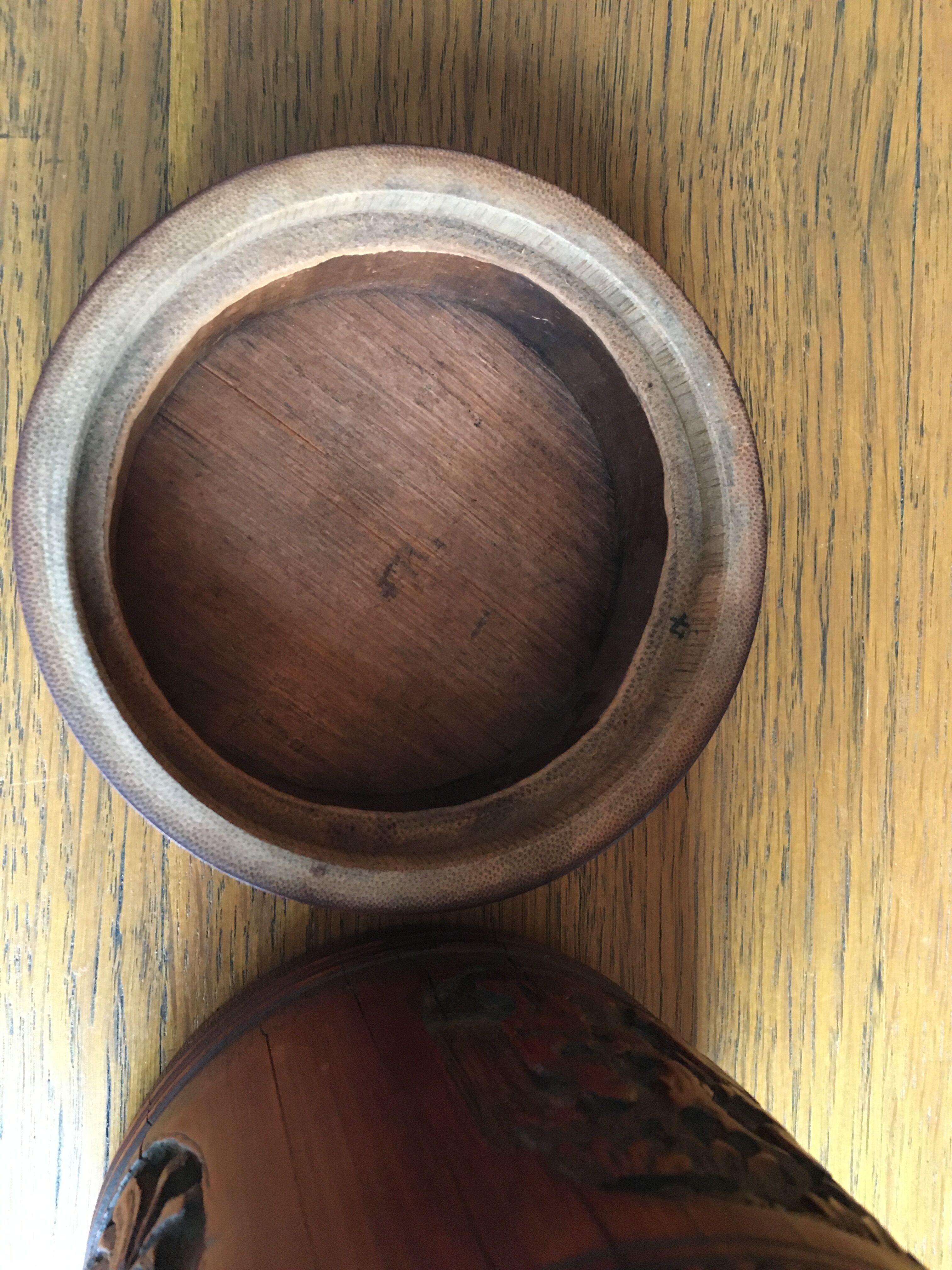 Round carved wooden box