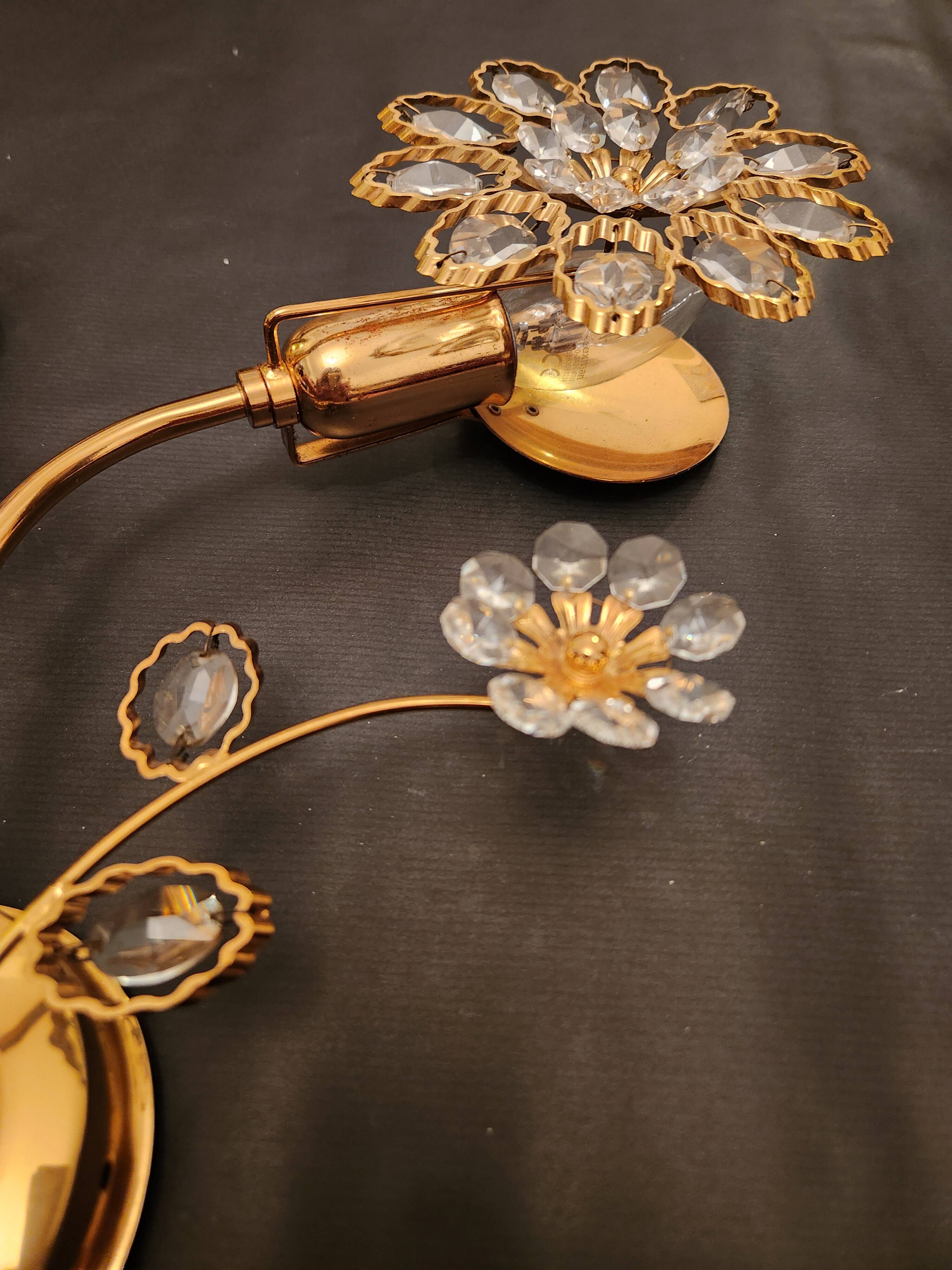 Set Hollywood Regency Wandlampe vergoldet Messing Swarovski-Kristalle Palwa