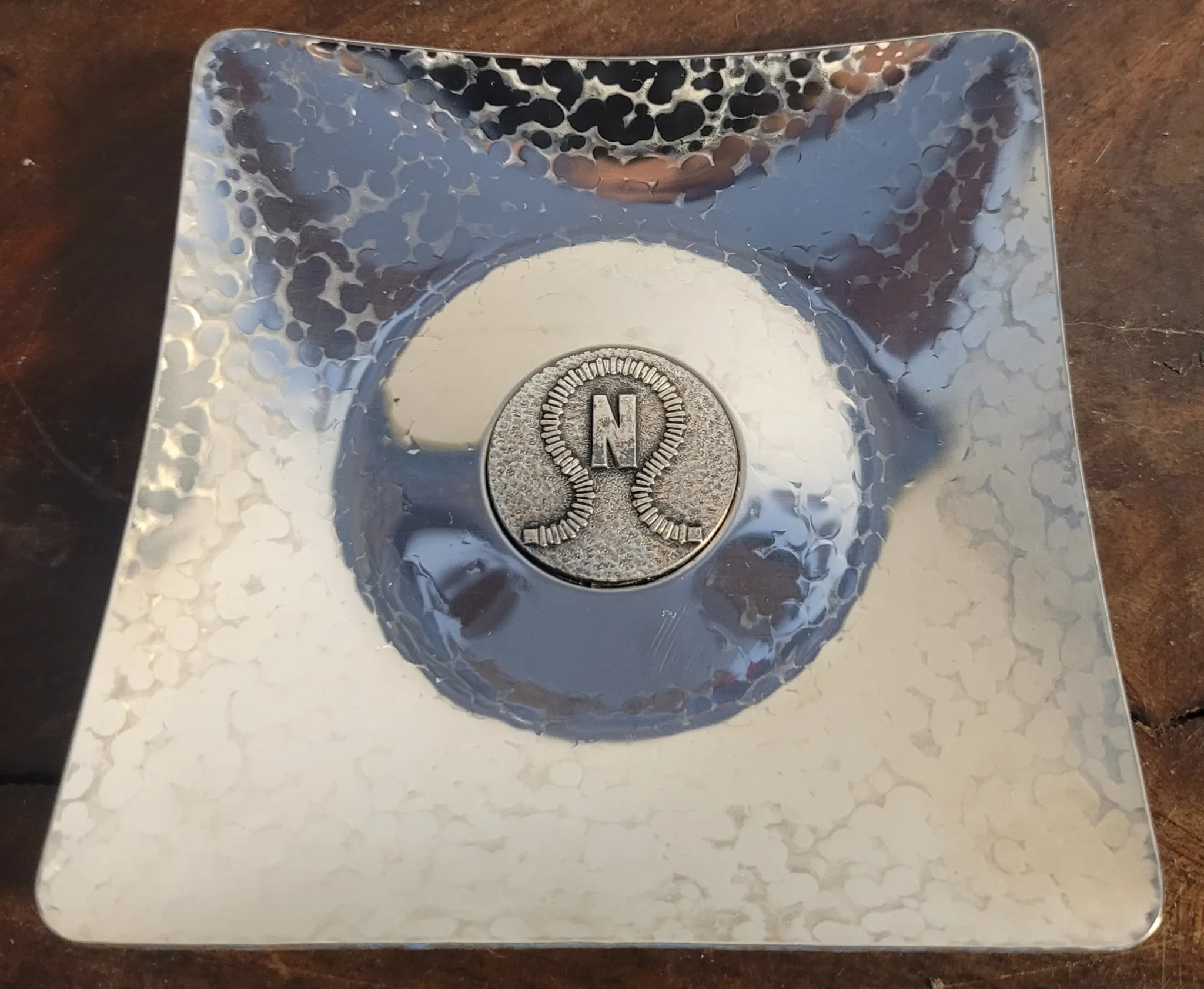 Nordon ashtray/trinket dish, hammered steel, 1970s 1980s