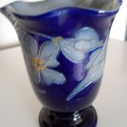 Betschdorf Schmitter grès d'Alsace, cobalt  - Vase corolle aux fleurs