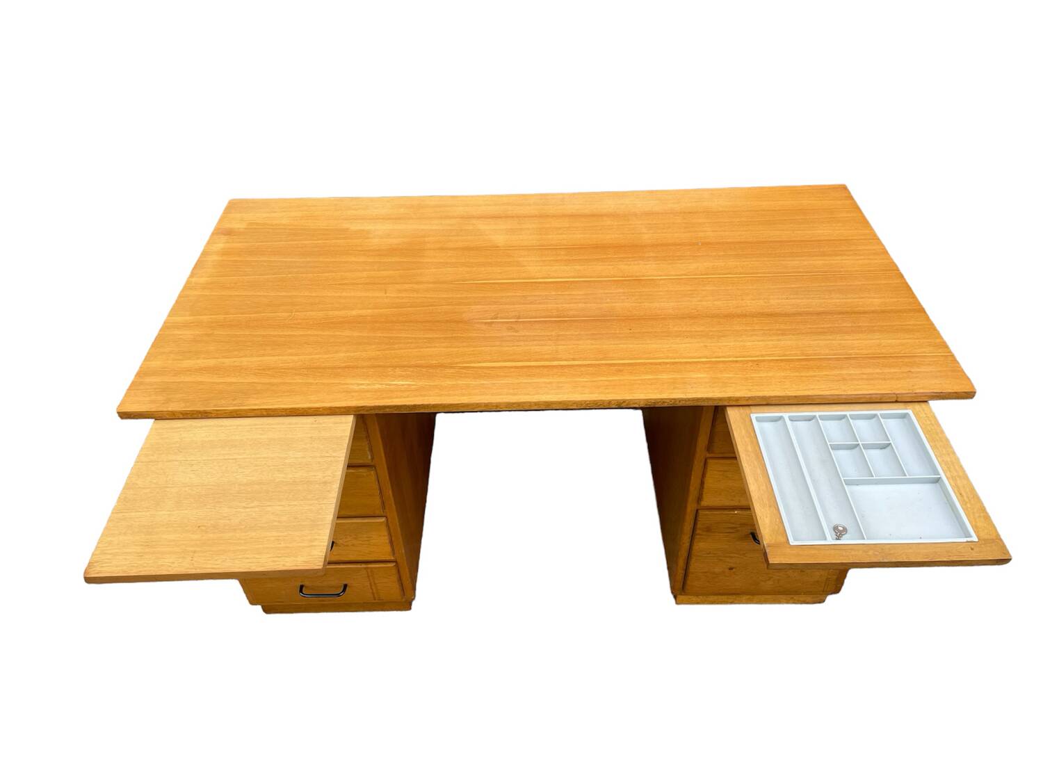 Vintage light oak executive desk