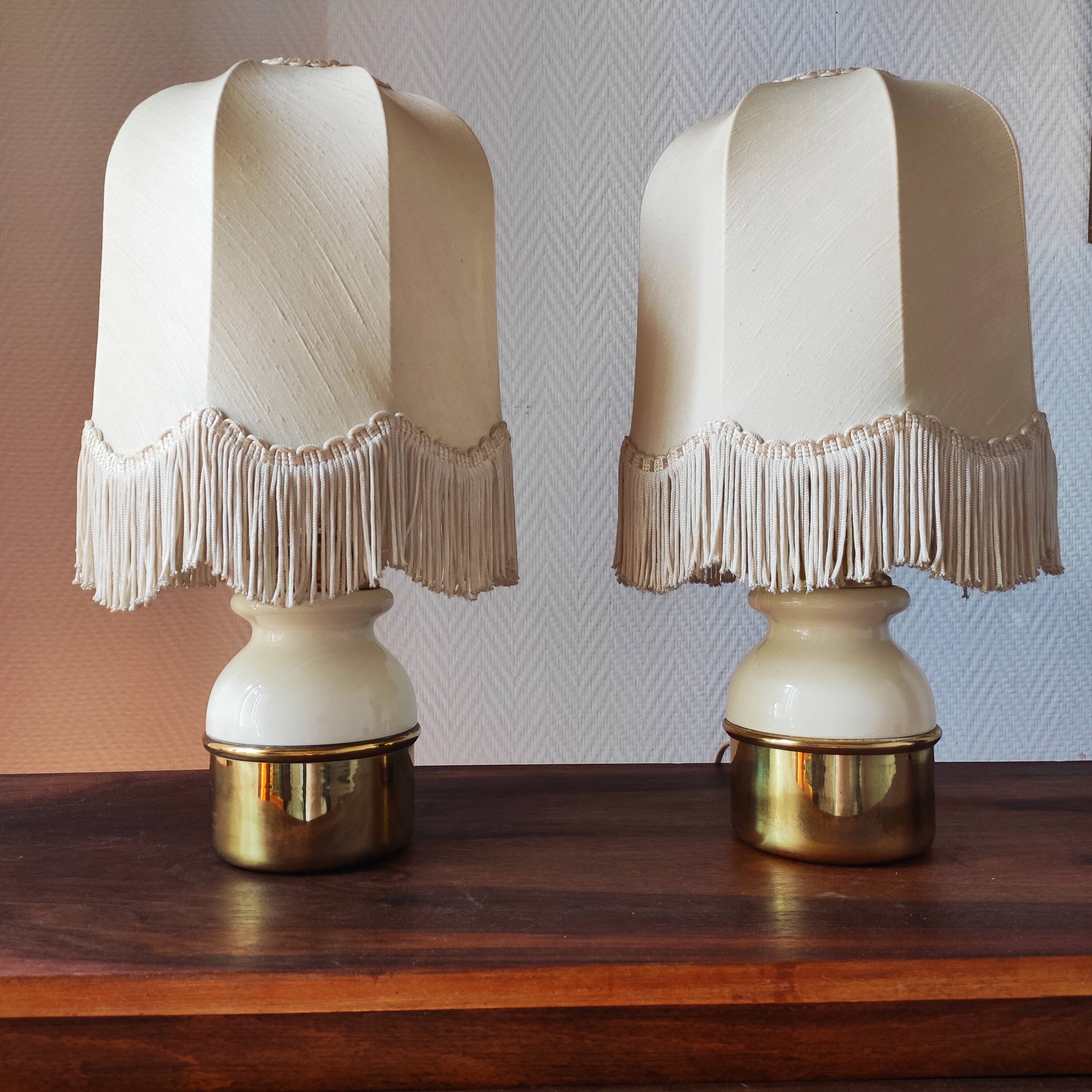 Pair of brass lamps