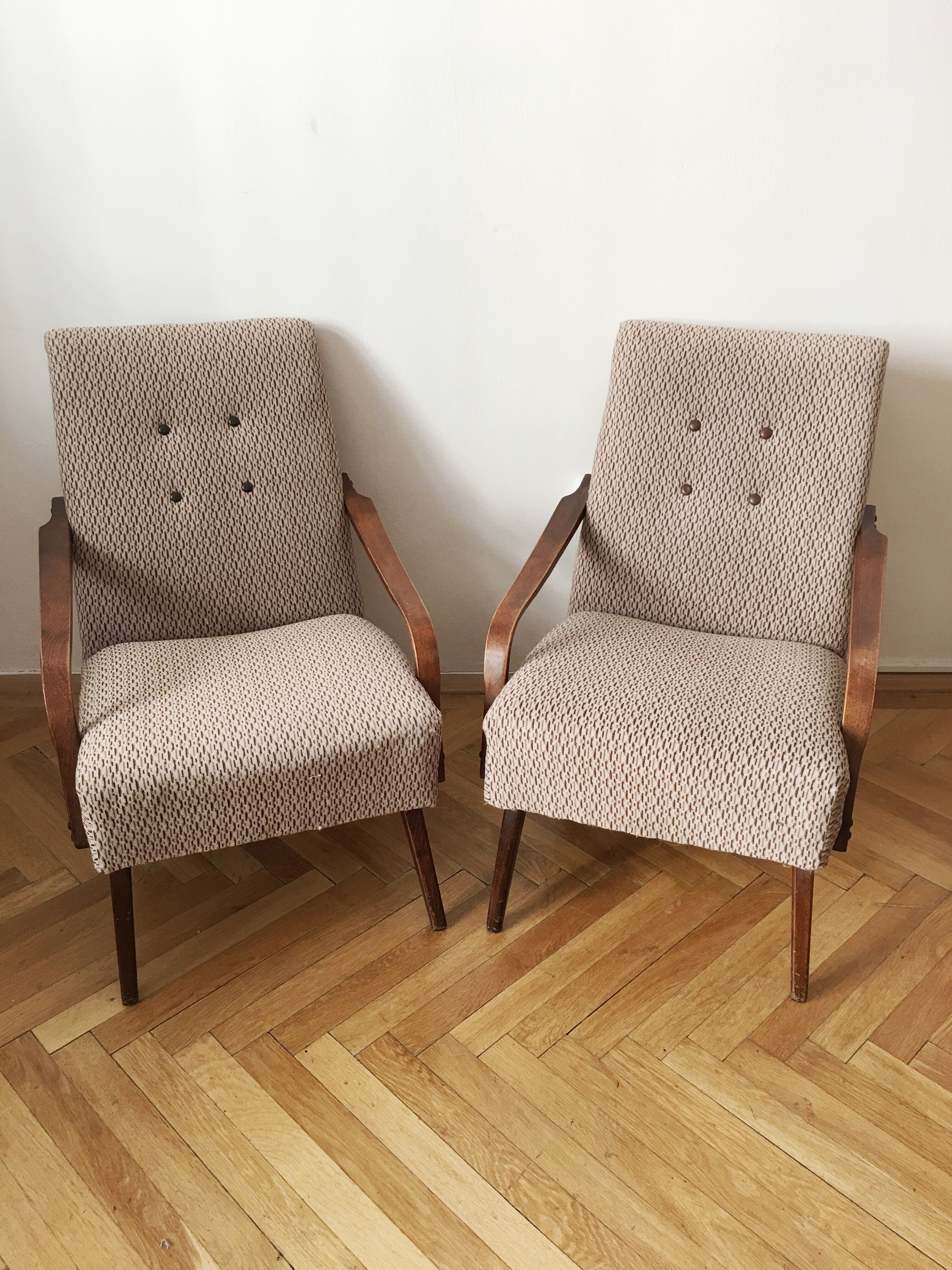 Grey/Brown Vintage Armchairs, 1960s, pair