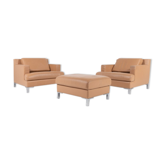 Set of 2 lounge chairs and a De Sede pouf