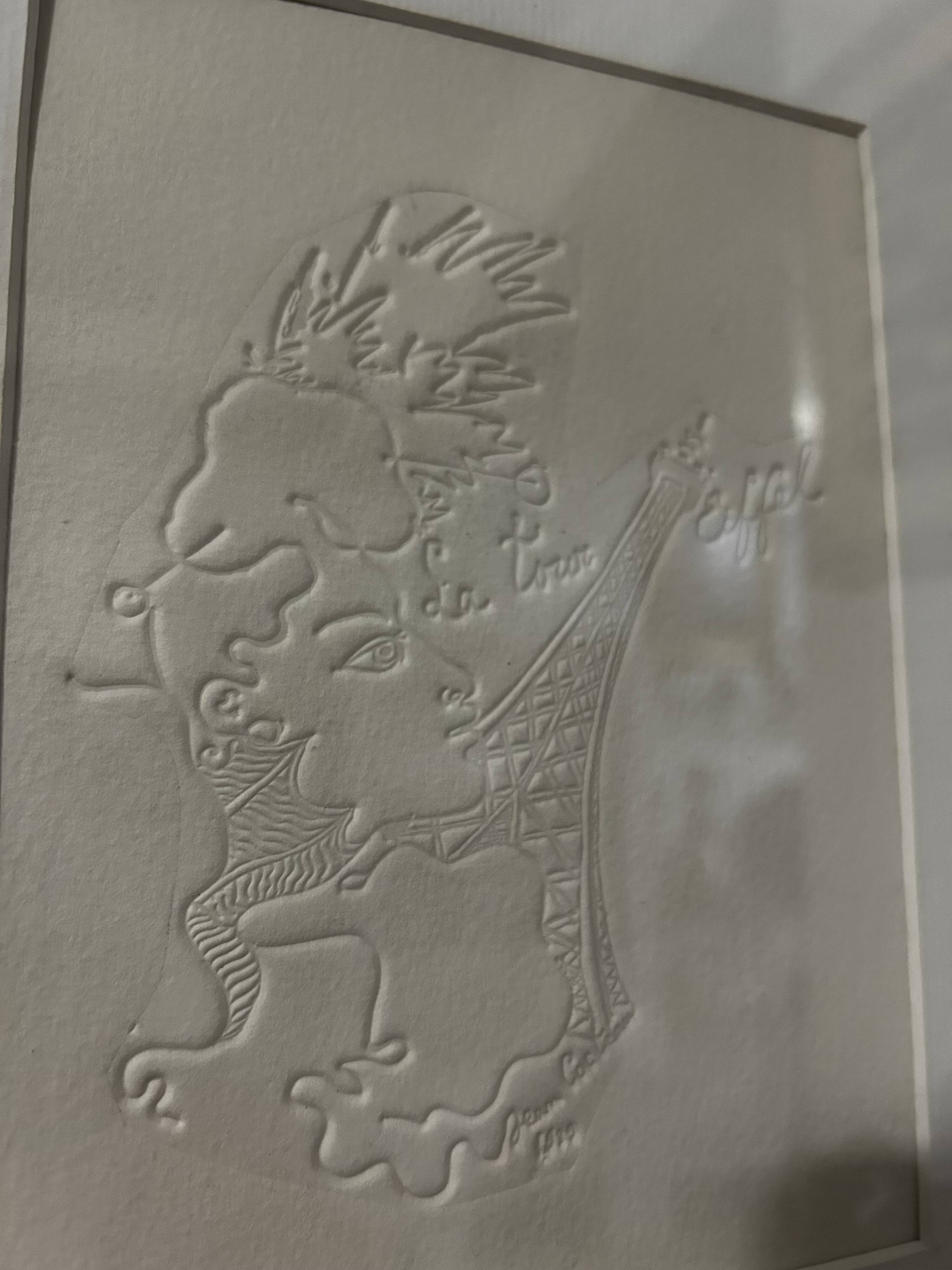 An extremely rare vintage embossing of the Eiffel Tower by Jean Cocteau, 1919.