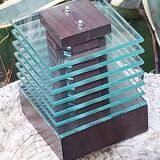 Demeter wood and glass lamp Maison Desny 1980