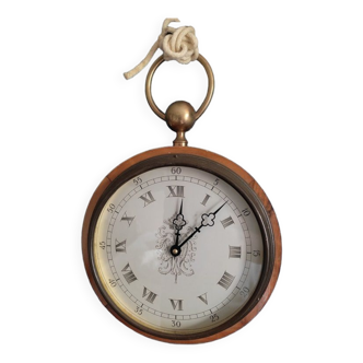 Patinated inlaid wooden clock shape watch pocket
