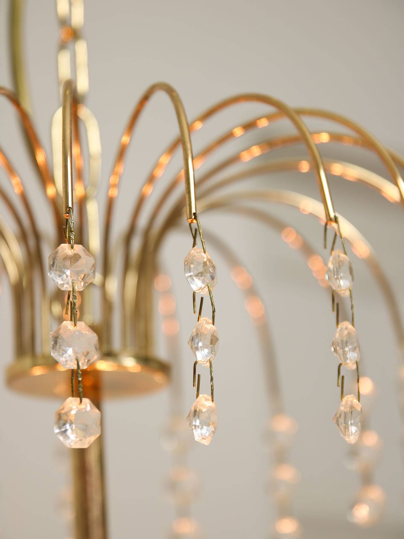 Vintage Italian Crystal and Golden Metal Chandelier, 80s