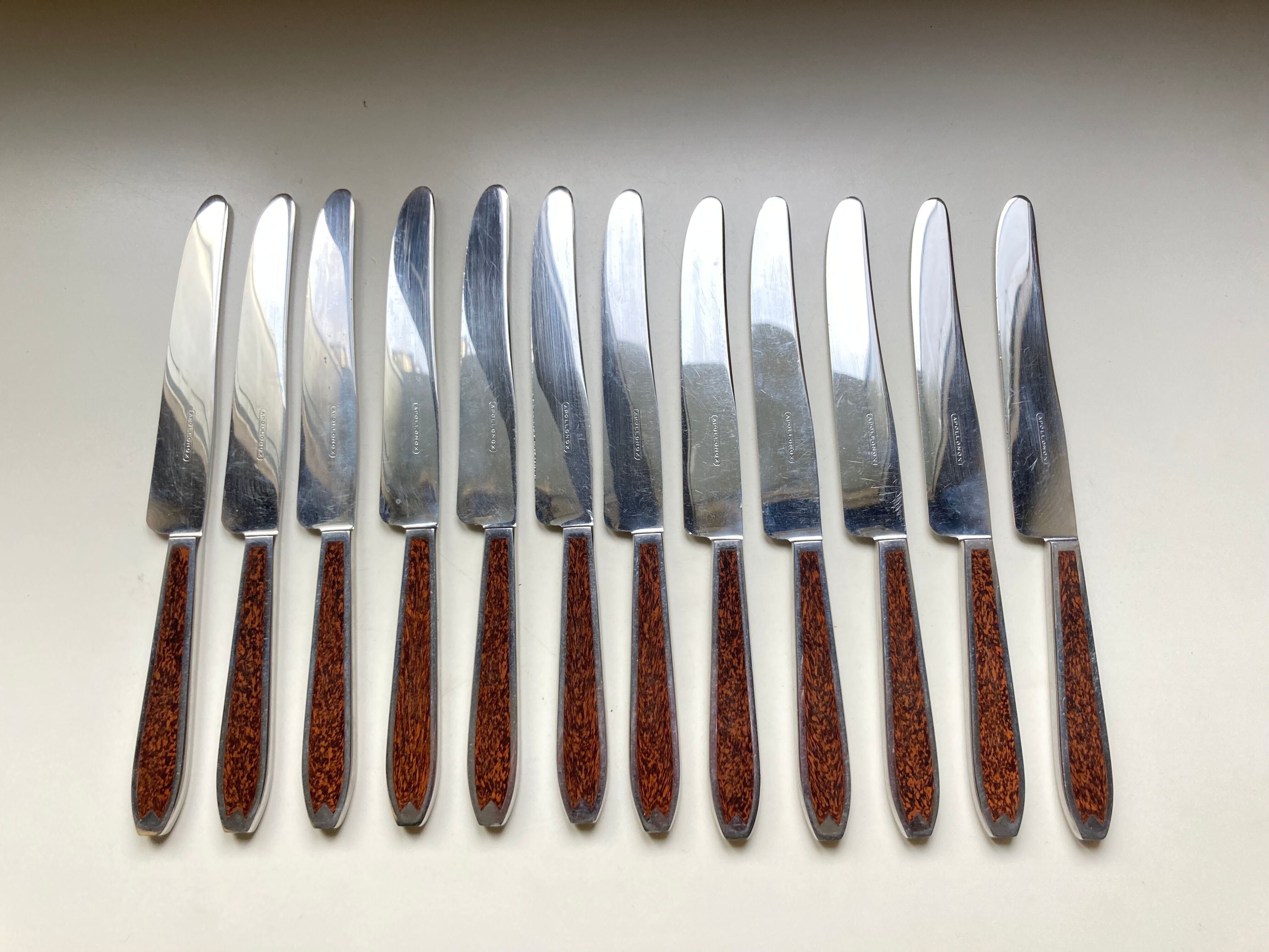 Old box 12 knives Art Deco Bakelite and chromed metal Apollonox