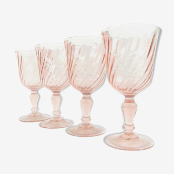 Lot of 4 small glasses rosaline of digestive arcoroc