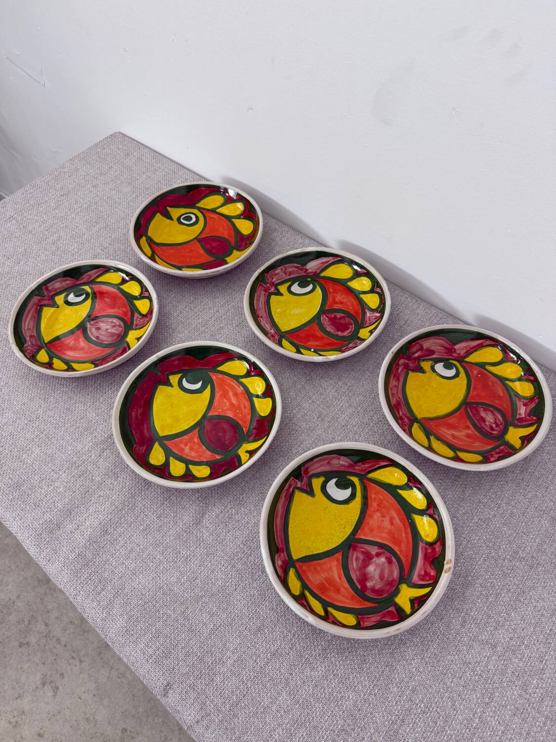 Italian ceramic plate set signed Desimone Italy fish decor 60s vintage