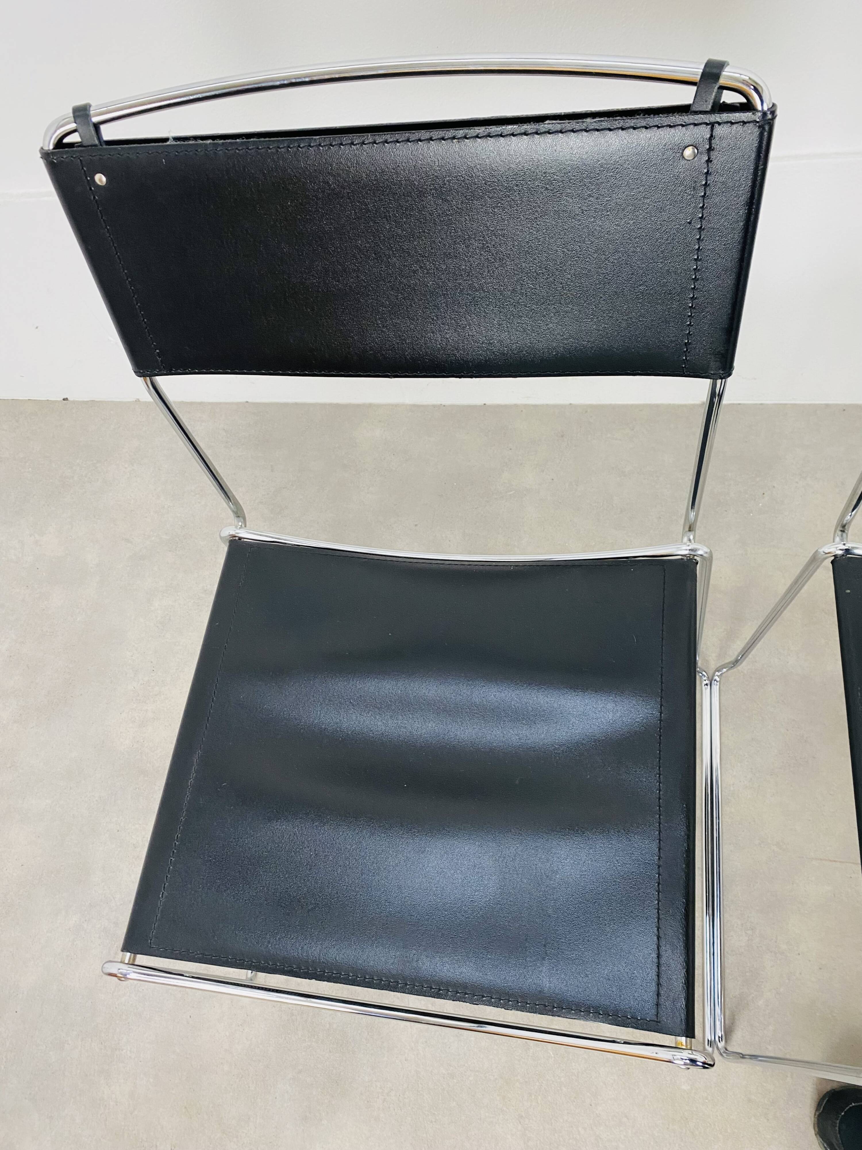 4 chairs Spaghetti Giandomenico Belotti black leather for Alias
