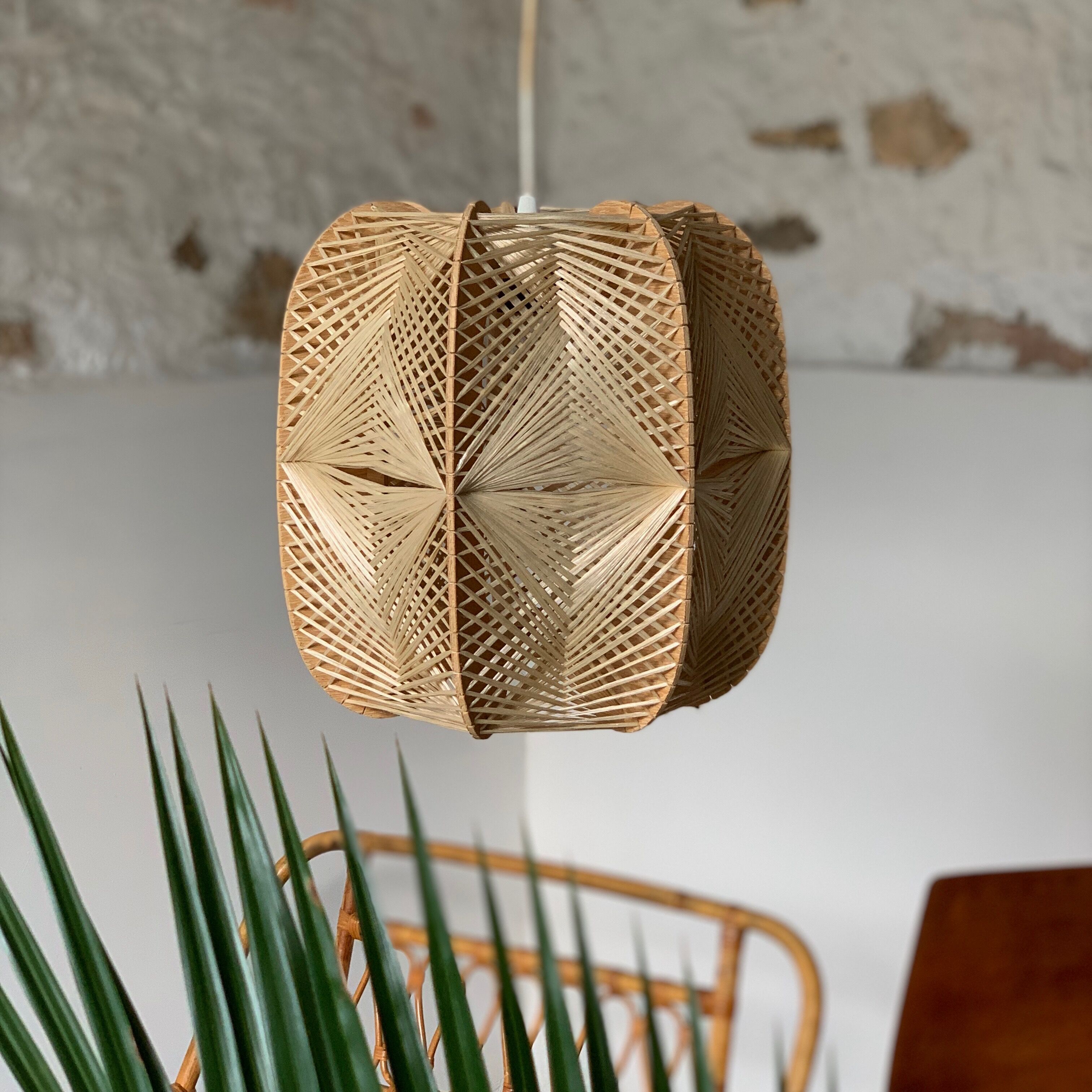 Vintage Scandinavian hanging wire Rafia and wood