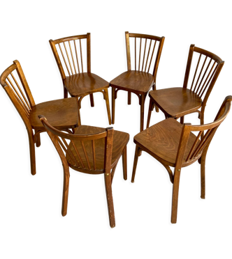 Lot de 6 chaises de bistrot Baumann années 60