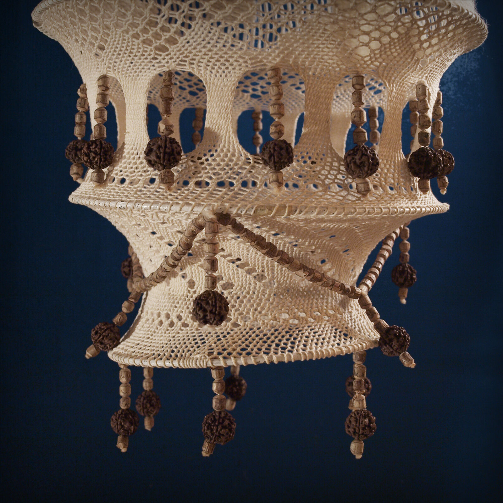 Crochet and wood chandelier
