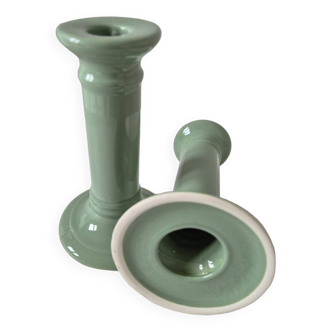 Pair of green ceramic candle holders