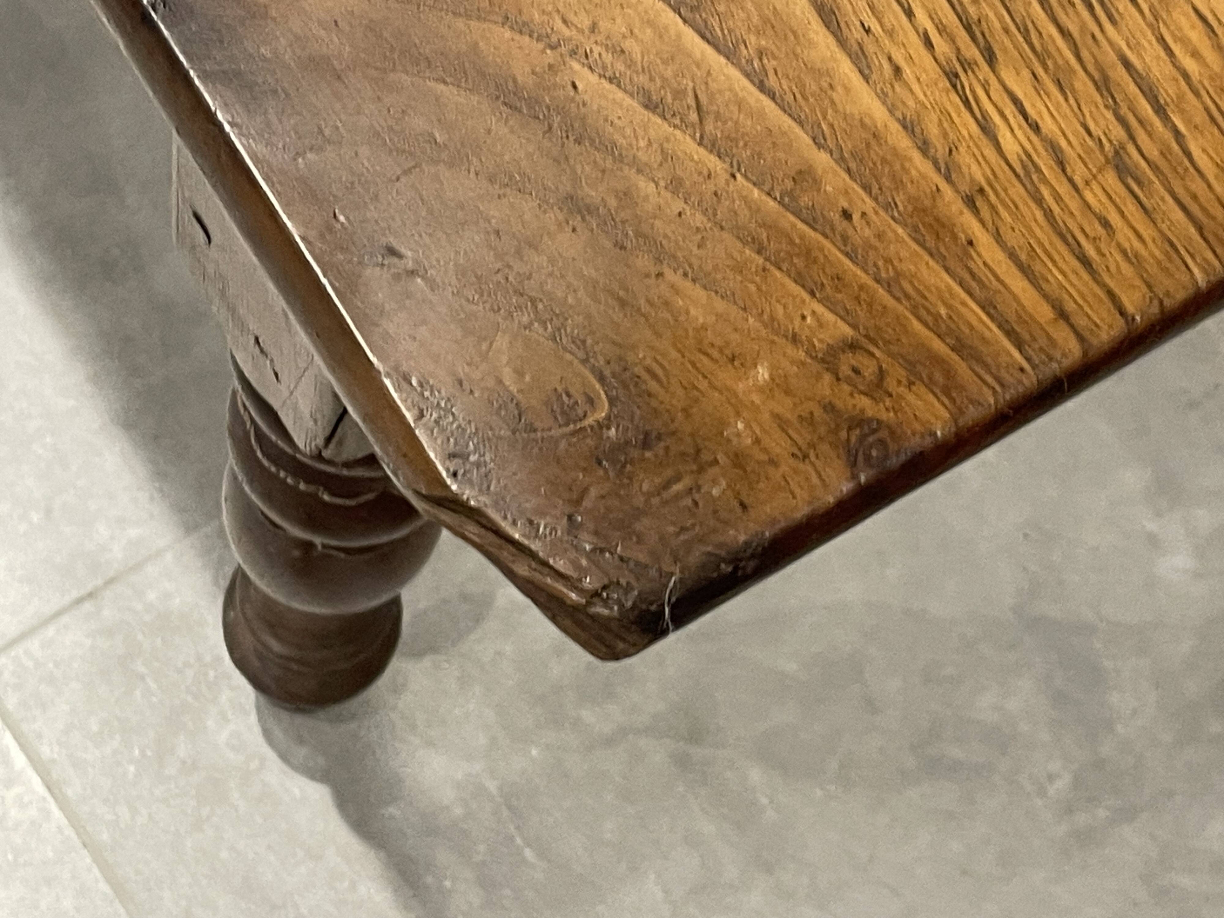 Antique natural wood farm table with 3 drawers