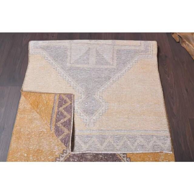 Vintage Turkish Oushak Handmade Wool Cotton Orange Runner Rug 95x375
