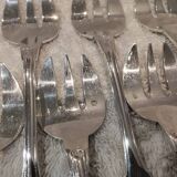 10 silver-plated oyster forks by Ravinet Denfert, shell-shaped goldsmith