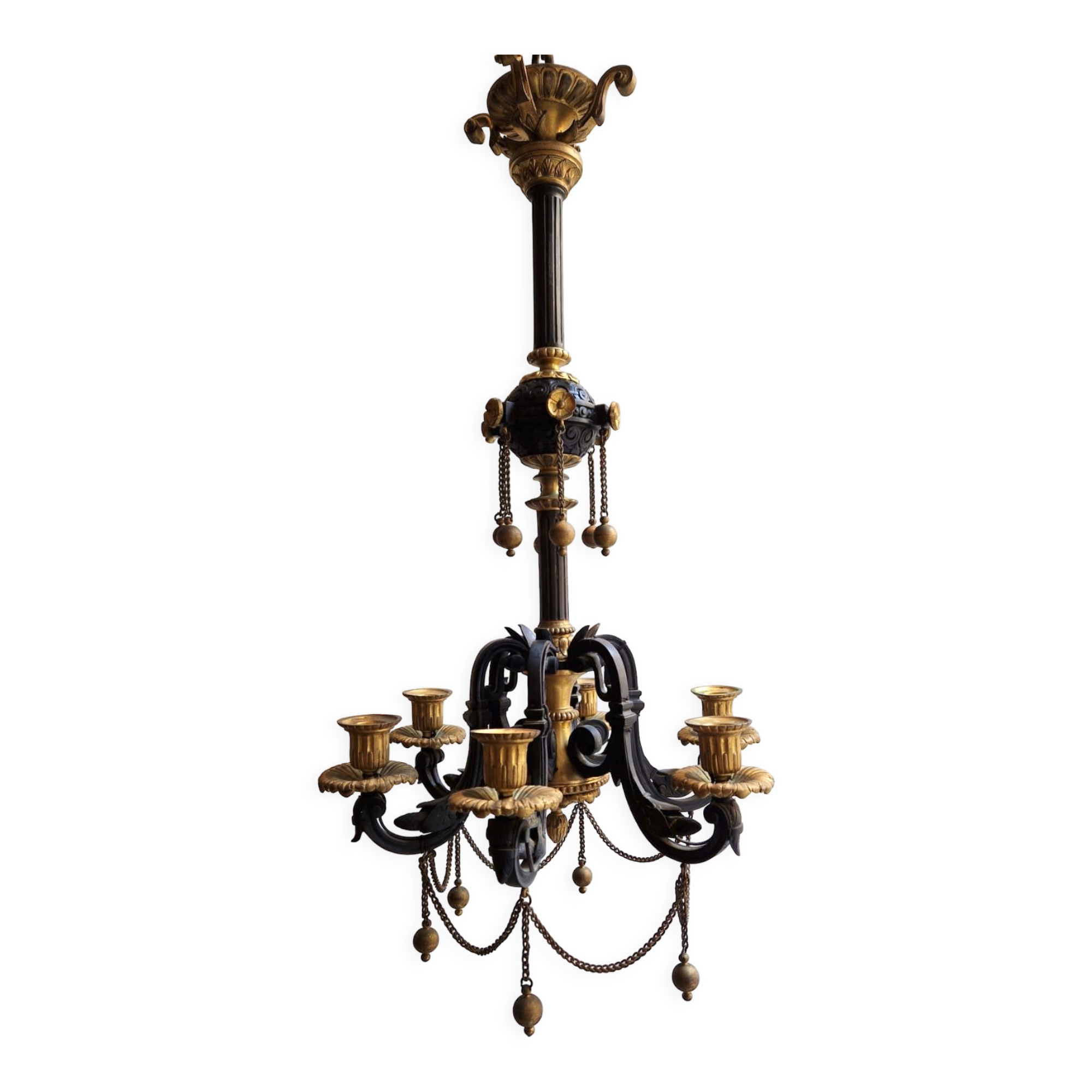 Chandelier in gilded bronze and patinated 19th century