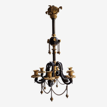 Chandelier in gilded bronze and patinated 19th century