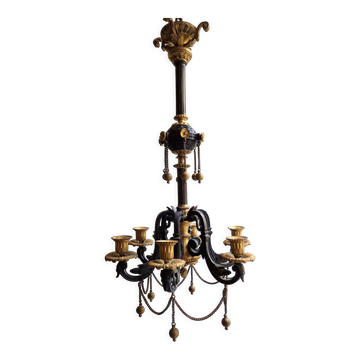 Lustre en bronze doré et patiné 19eme