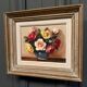 Huile sur toile nature morte aux roses XXe par Surgeon cadre cérusé