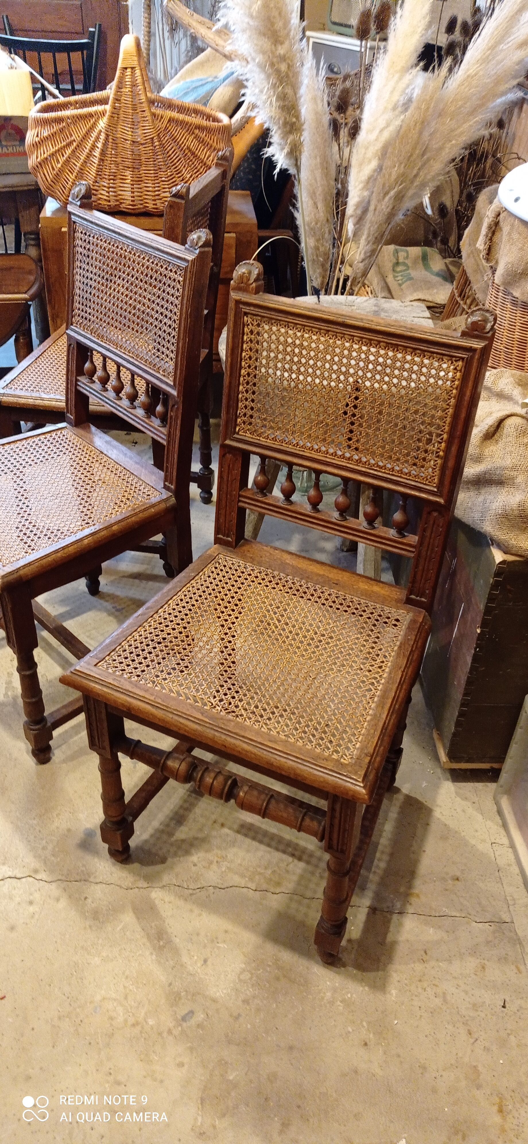 Set of 3 antique canned chairs