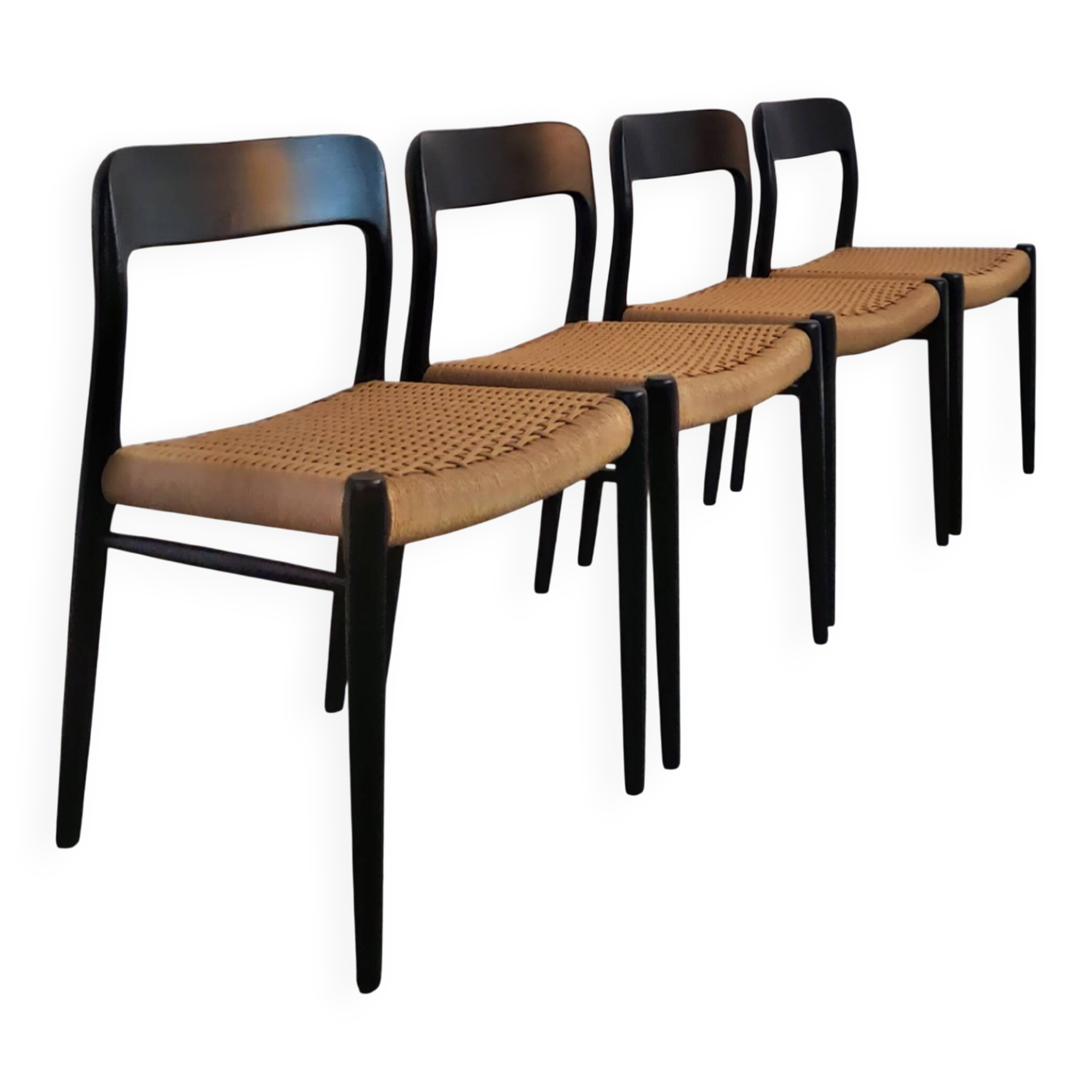 Niels Møller model 75 chair, black, Scandinavian, vintage 1960s.
