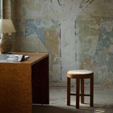 Mid-century Danish stool in oak, reupholstered in boucle wool, circa 1950.