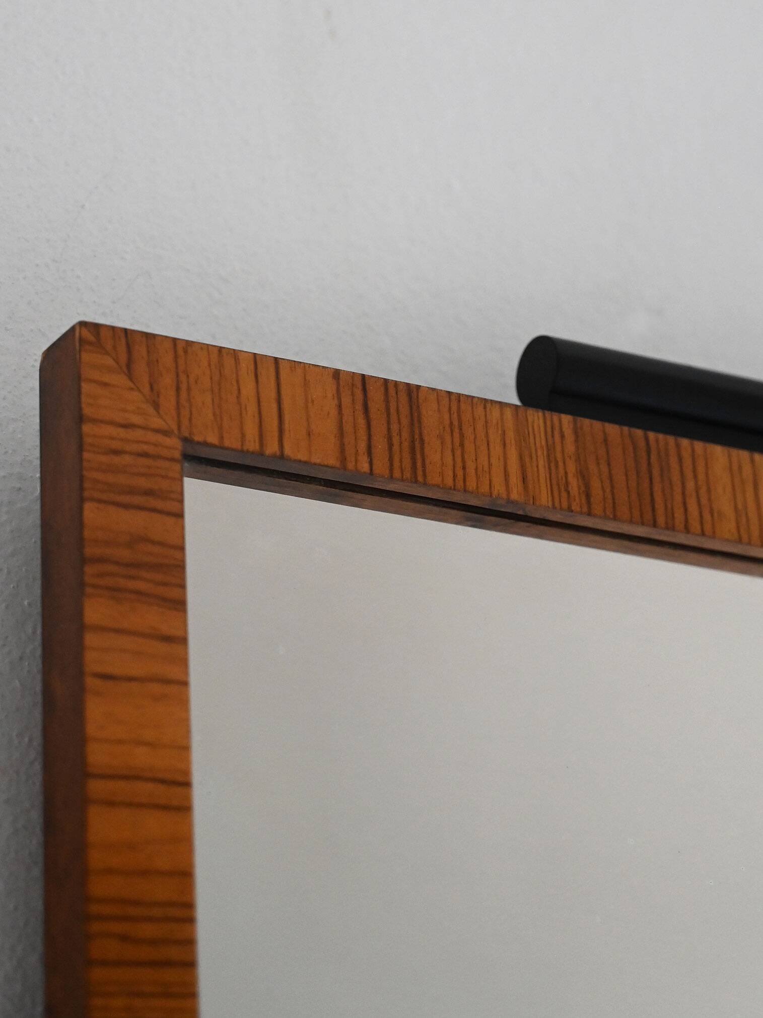 Scandinavian Art Deco Mirror in Flamed Birch Root with Black Detail