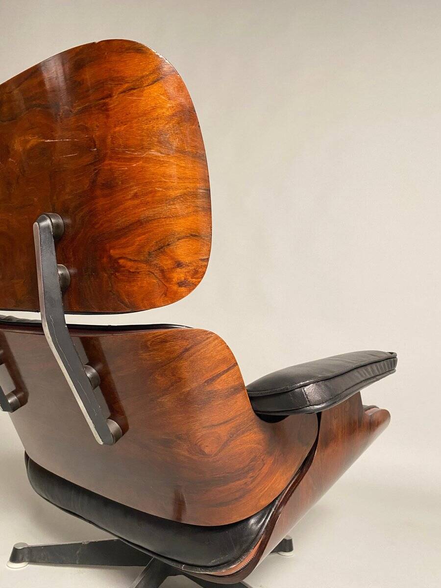 Lounge Chair in Black Leather attributed to Charles Eames for Herman Miller, 1956