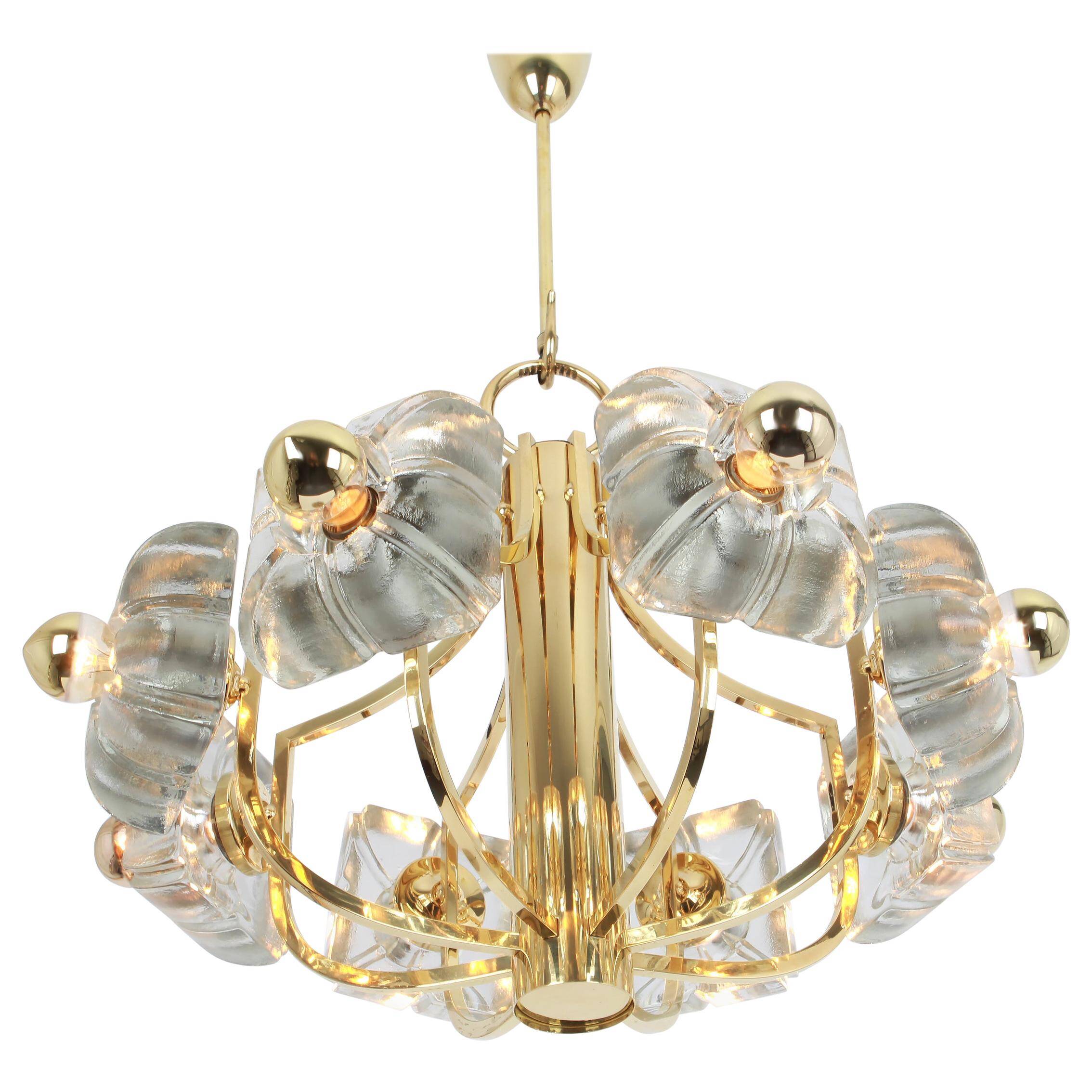 Large brass and crystal glass pendant by Sische, Germany, 1970s.