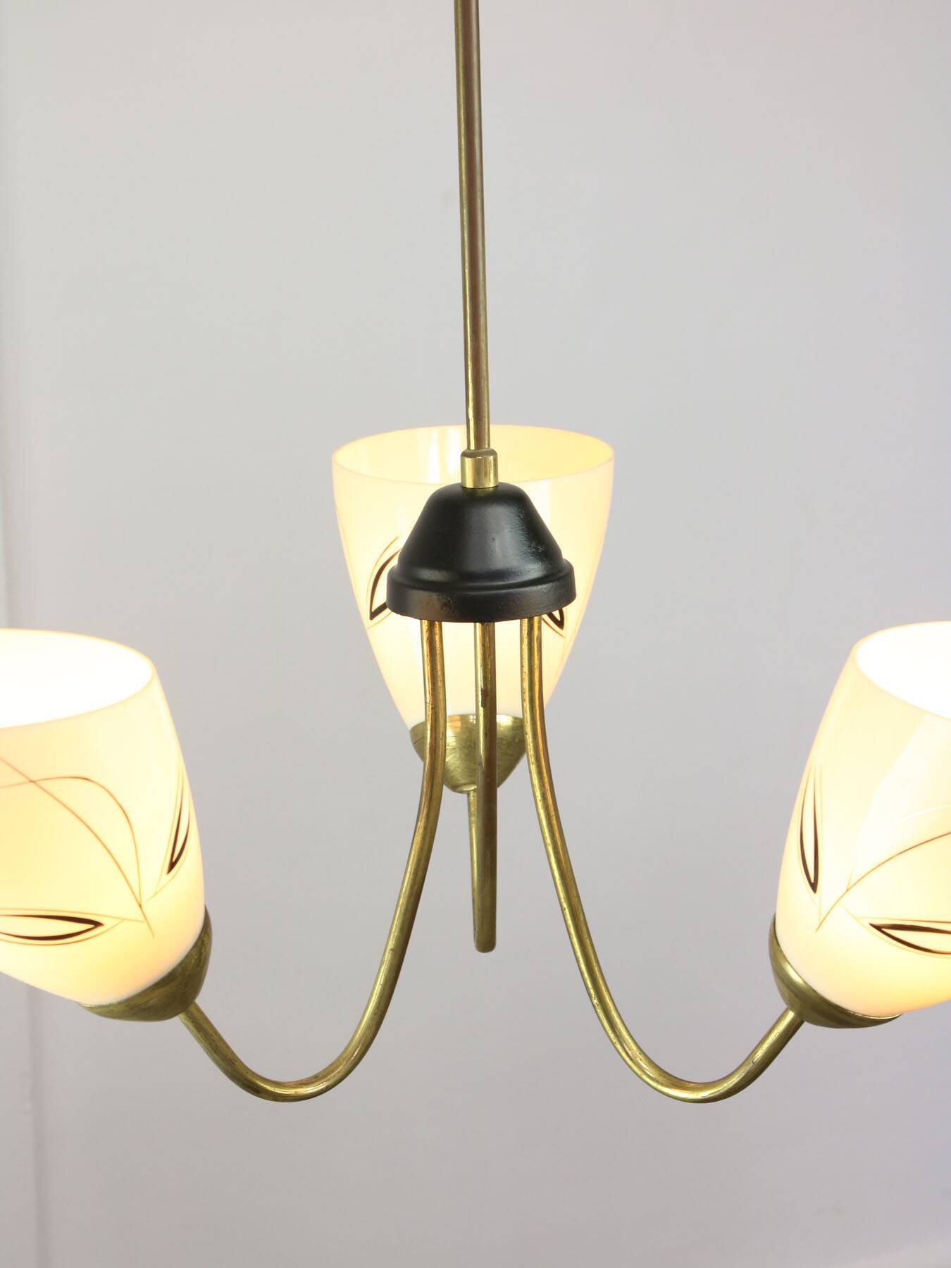Italian Art Deco Chandelier in Brass and Yellow Glass, 1940s