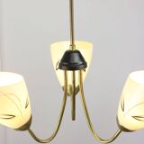 Italian Art Deco Chandelier in Brass and Yellow Glass, 1940s