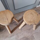 Pair of brutalist stools raw wood