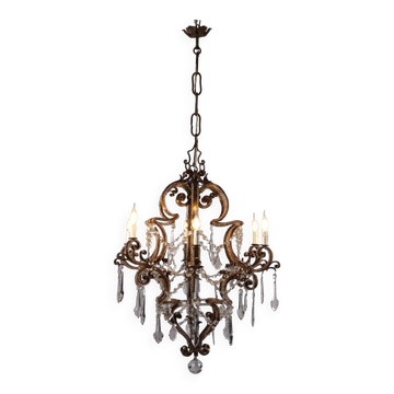 Antique 6-light wrought iron chandelier, Italy, 19th century