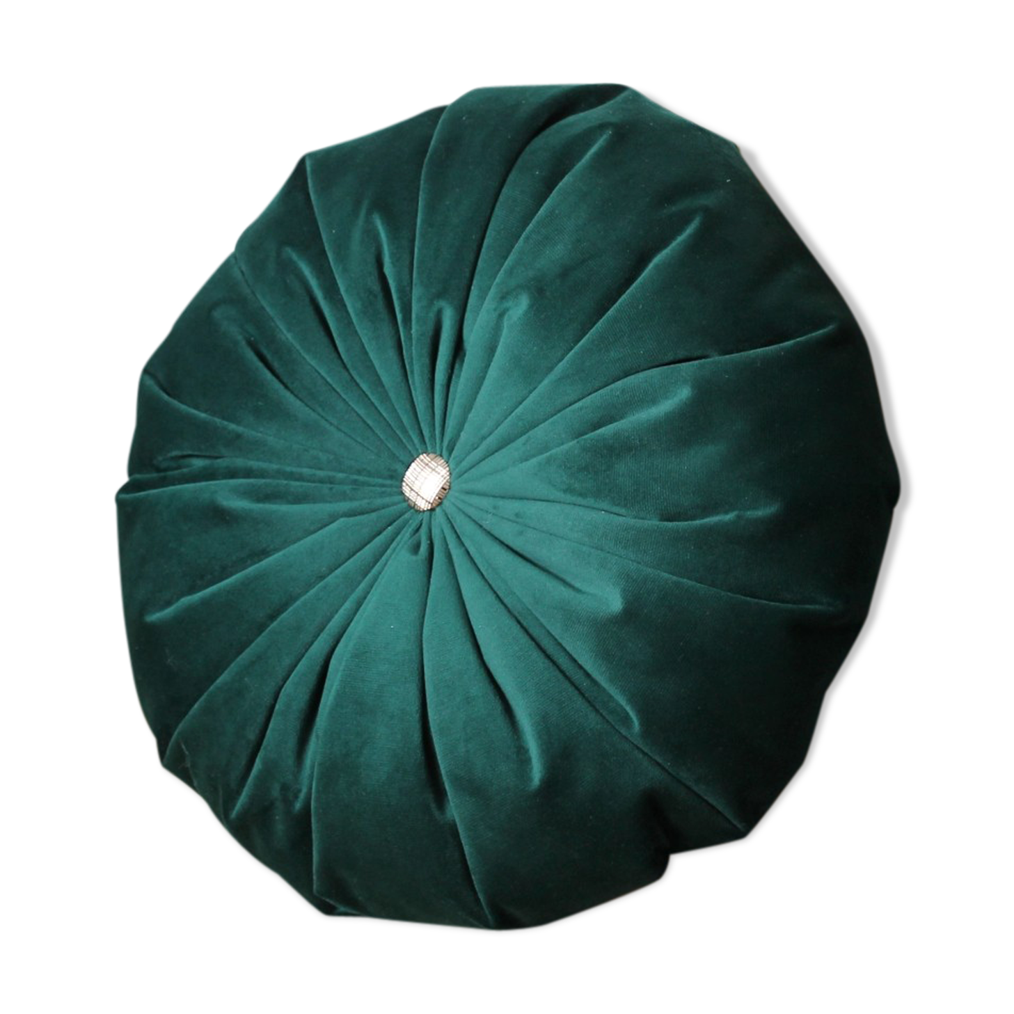 Coussin velours rond vert sapin