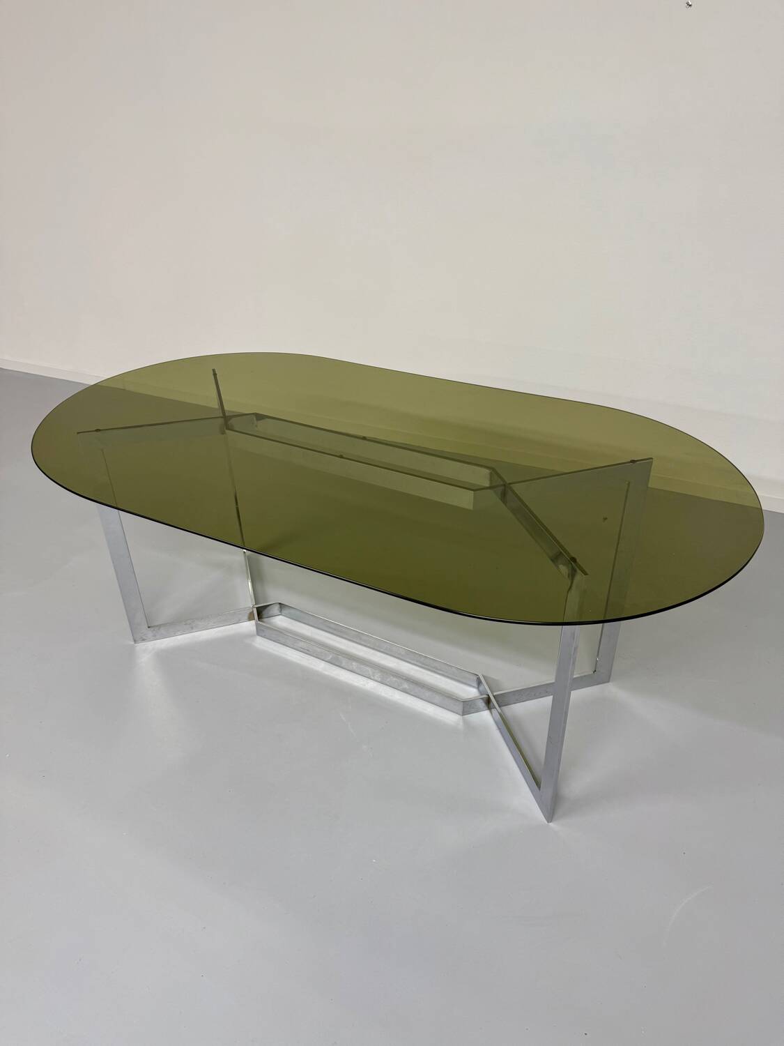 Vintage chrome and smoked glass table, 70s design, Paul Legeard DOM